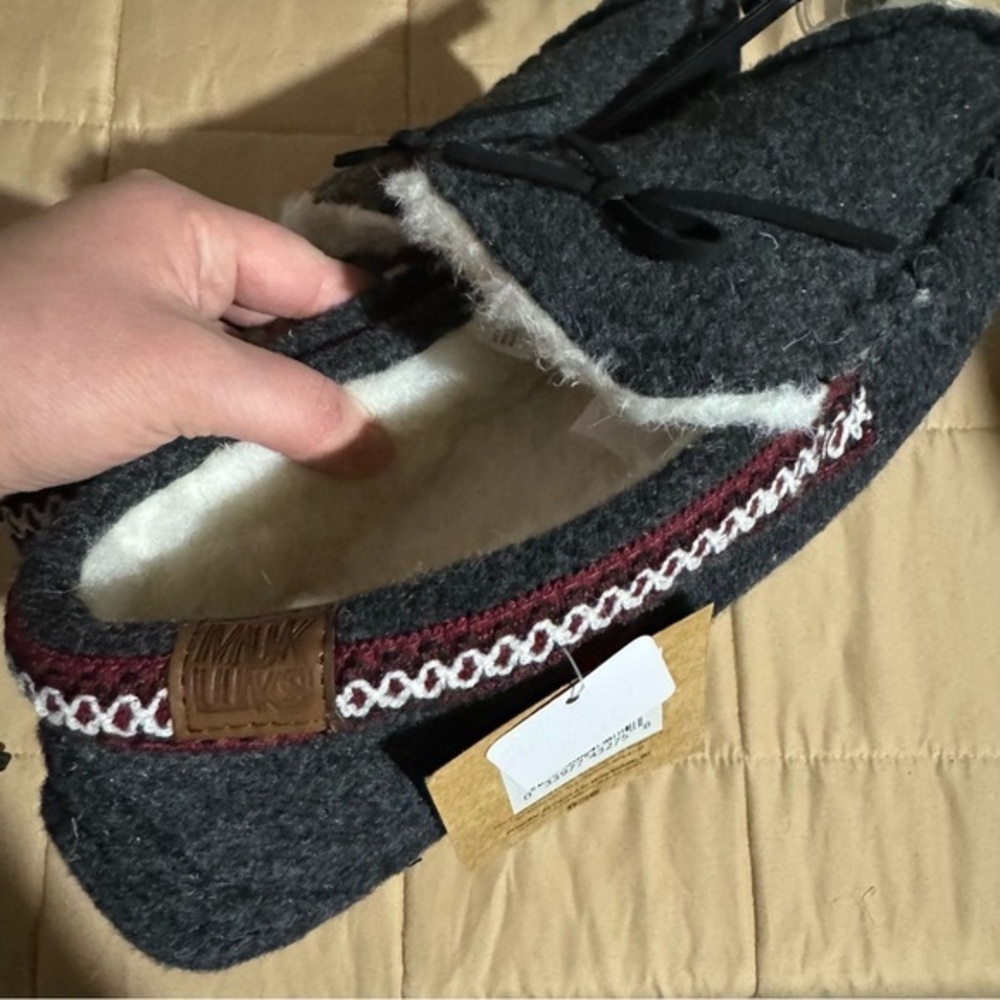 Mum Luks Memory Foam Embroidered Wool Faux Fur House Shoe Slipper Men Size 12